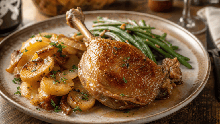confit-canard-pommes-de-terre-haricot-vert