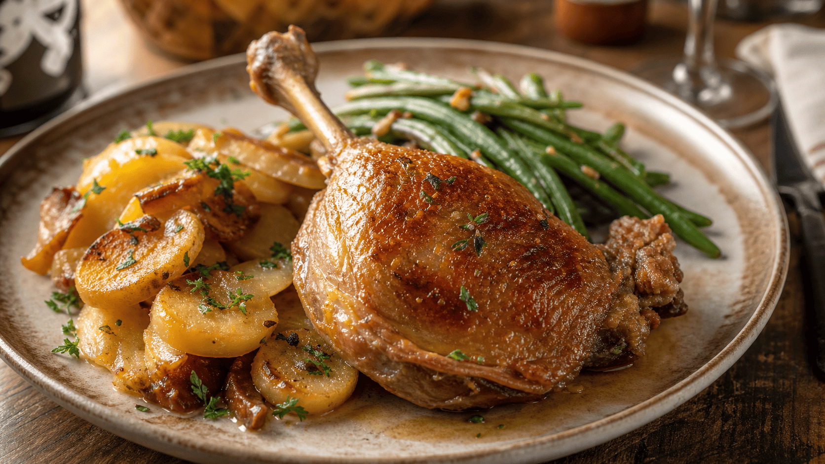 confit-canard-pommes-de-terre-haricot-vert